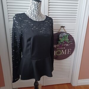 Eclipse Elegant Peplum Style / Black Lace Women's Top XL
